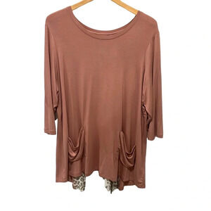 LOGO Lori Goldstein pink 3/4 sleeve tunic top with front pockets size 1X